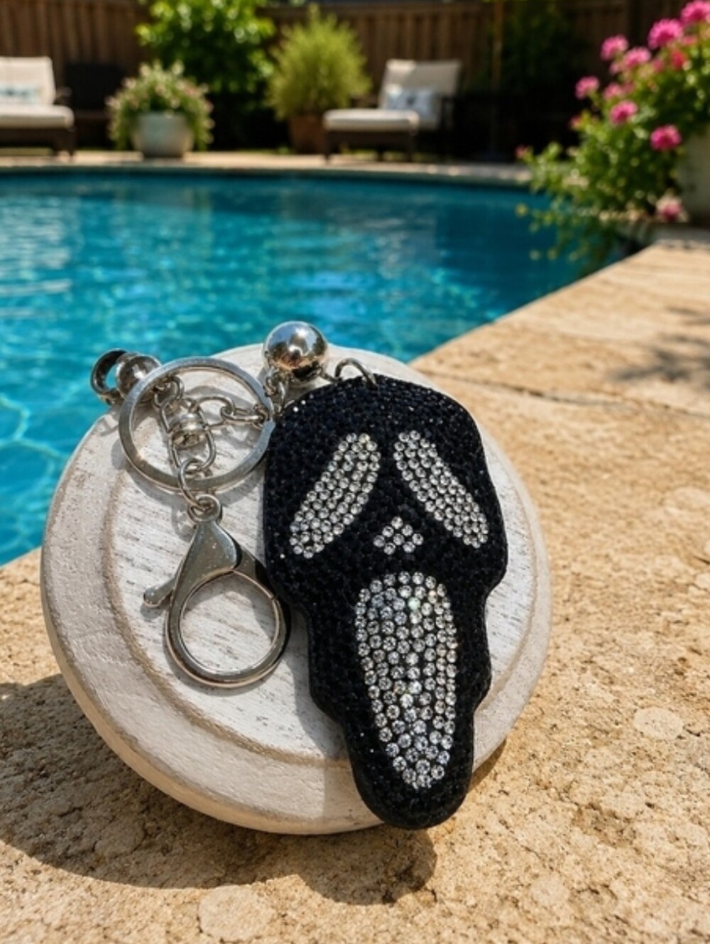Ghost Face Bedazzled Bag/Key Charm